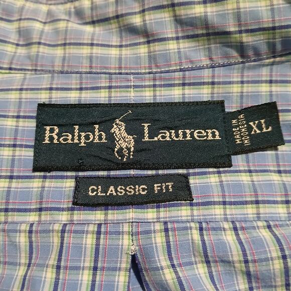 Ralph Lauren Men's XL Classic Fit 100% Cotton Blue Pastel Plaid Button-Down/Up - Picture 2 of 14